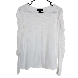 House Of Harlow 1960 White Long Rouched Sleeve Shirt Sheer Crew Neck SZ:M‎